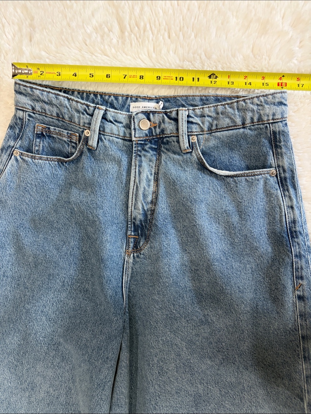 Good American,size 6/28,Women’s Paneled Wide Leg Blue Denim Jeans - Picture 12 of 17